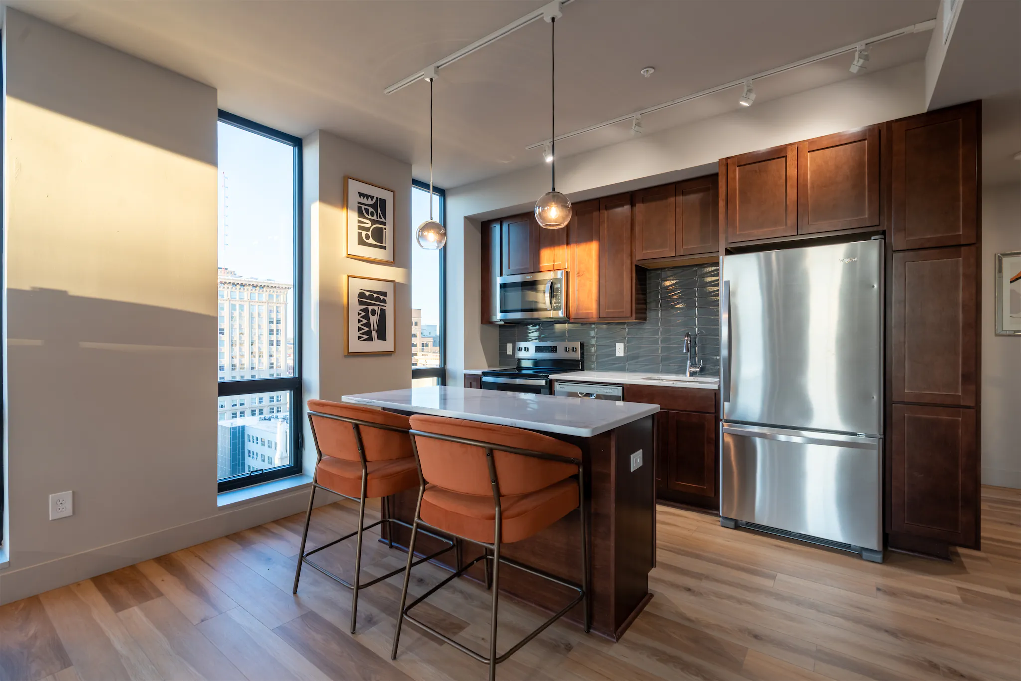 Apartment bathroom with clean modern fixtures at The Duo