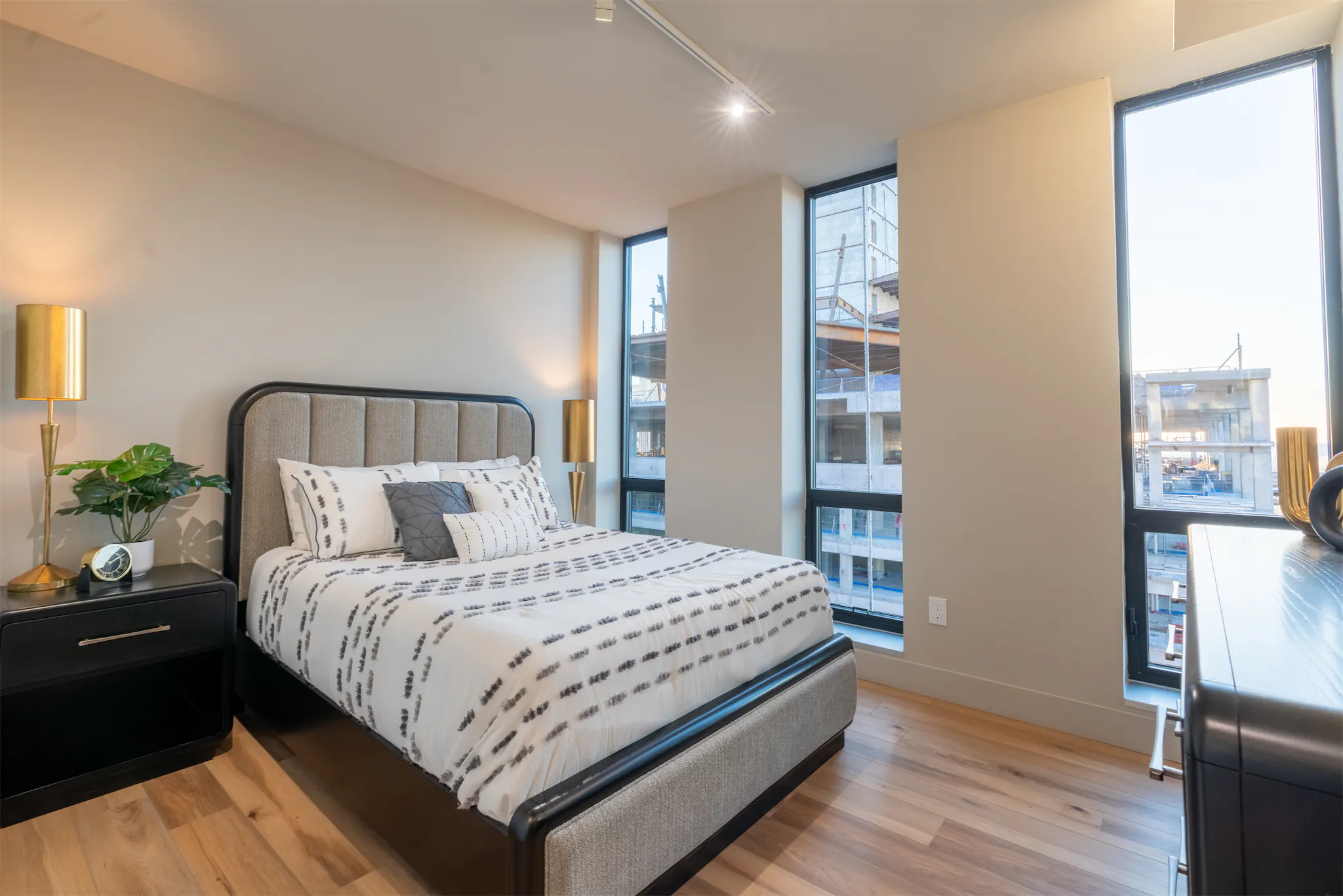 Apartment living area showcasing contemporary finishes and layout